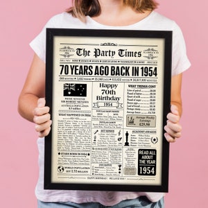 1954 AUSTRALIA, 70th birthday newspaper print Australian, 1954 birthday poster INSTANT DOWNLOAD, 70 years ago, back in 1954 print Aussie image 3