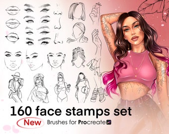Set de pinceaux visage et corps Procreate pour le visage Set de modèles de visages pour artistes Tampons pour les lèvres Procreate
