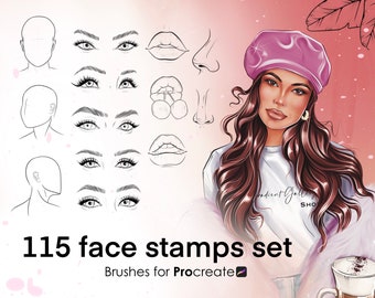 Procreate Full Face Brushes Set Modèles de visage Set pour les artistes Timbres de visage Set Procreate Head Stamps Eyes Stamps Nose Stamps