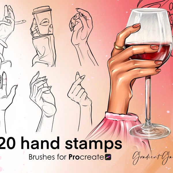 Hands Stamps Procreate for Beginner and Practicing Artists Hand with Wine Templates for Procreate Stamps Procreate Hand Holding Coffee