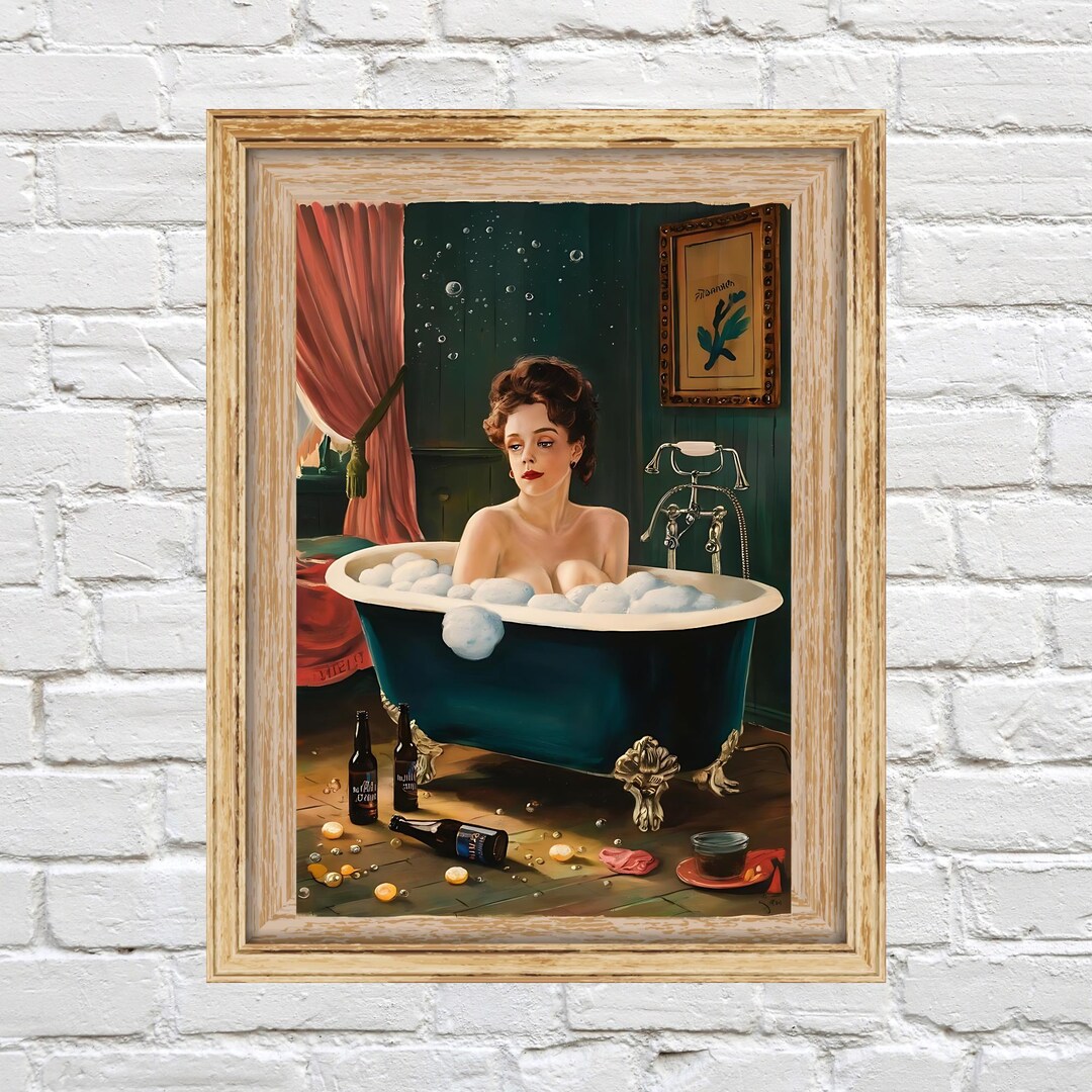 Woman Relaxing in the Bathtub Wall Art, Vintage Art, Digital Instant ...