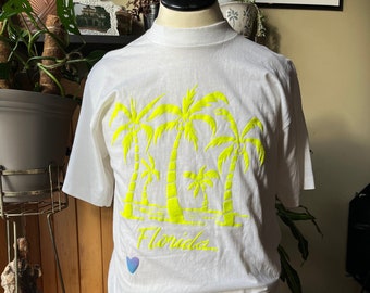 Camiseta vintage de Florida de los años 90 con estampado de pintura neón y puntada simple