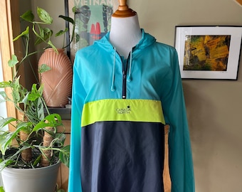 Vintage 90s Bright Blue Lime Green Anorak Windbreaker / Retro 1990s Colourblock Cagoule Light Raincoat / Streetwear / Rave / Canada North