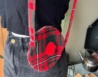 Vintage 50s MCM Red Plaid Tam O’Shanter Purse with Shoulder Strap