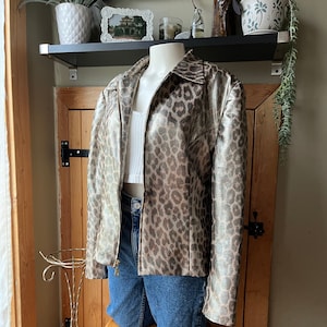 Veste vintage des années 80 à imprimé léopard lamé doré / veste zippée à col imprimé guépard métallique rétro des années 1980 - Giancarlo Ferrari - Made in USA