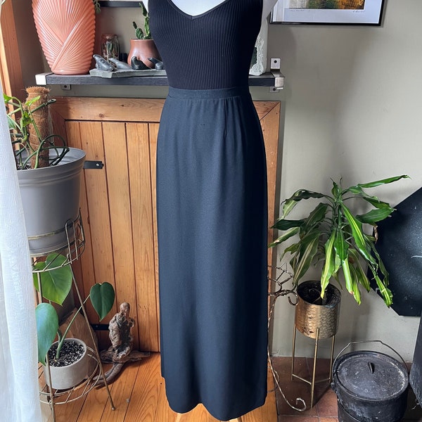 Vintage 60s Koret of California Long Black Skirt / Retro 1960s Straight Silhouette Maxi Skirt / 26” Waist / Small