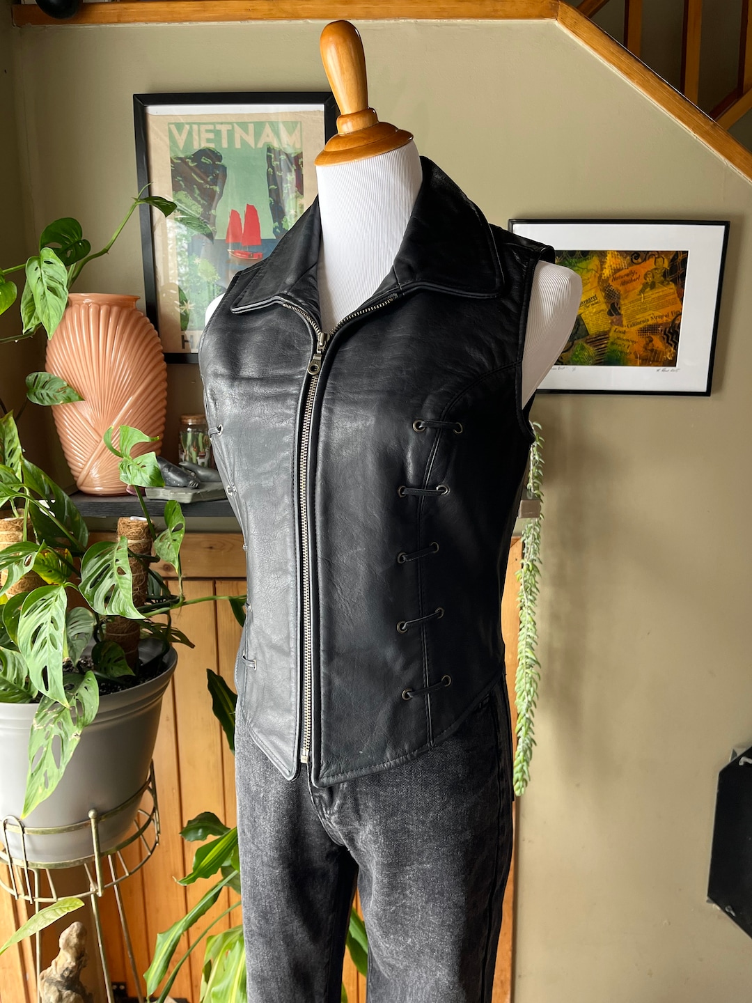 Vintage Rudsak Black Heavy Leather Fitted Bikerstyle Vest / Etsy