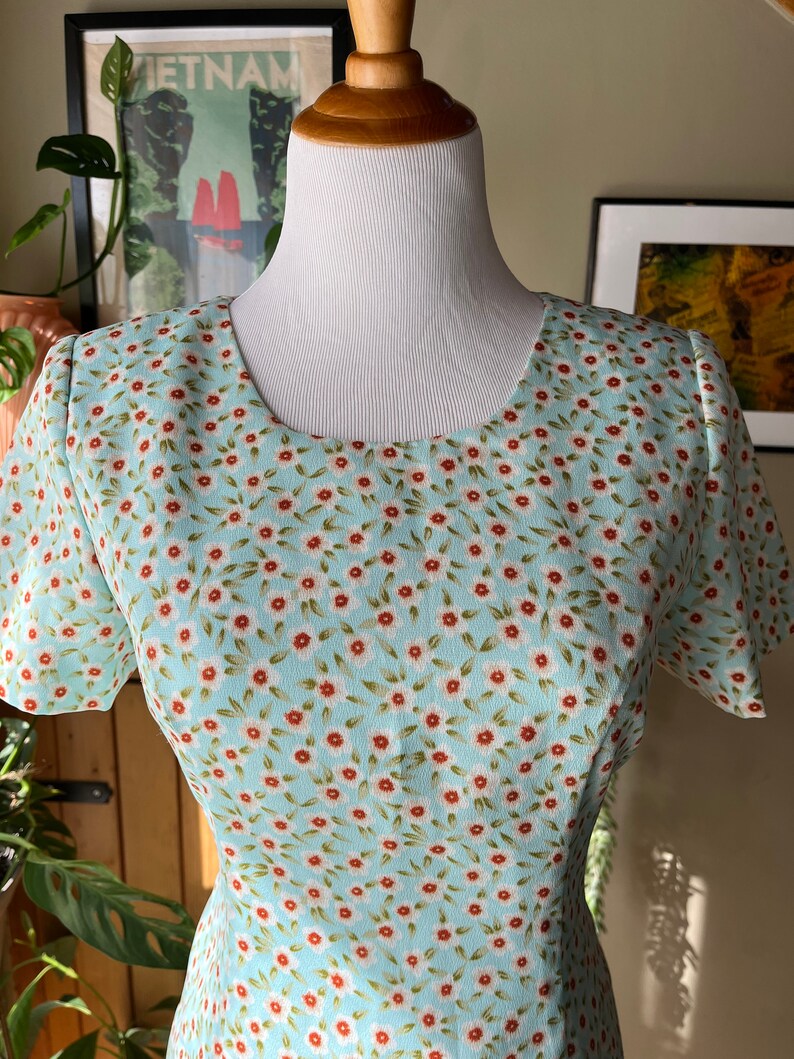Vintage 80s 90s Light Blue Ditsy Floral Sheath Dress / Retro 1980s ...