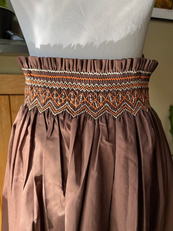 Vintage 60s 70s Brown Shirred Bodice Convertible … - image 8
