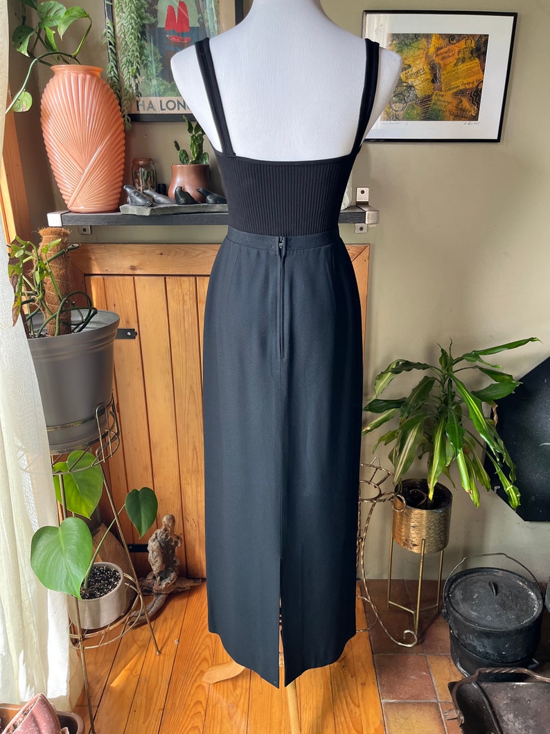 Vintage 60s Koret of California Long Black Skirt / Retro 1960s Straight Silhouette Maxi Skirt / 26 Waist / Small image 4