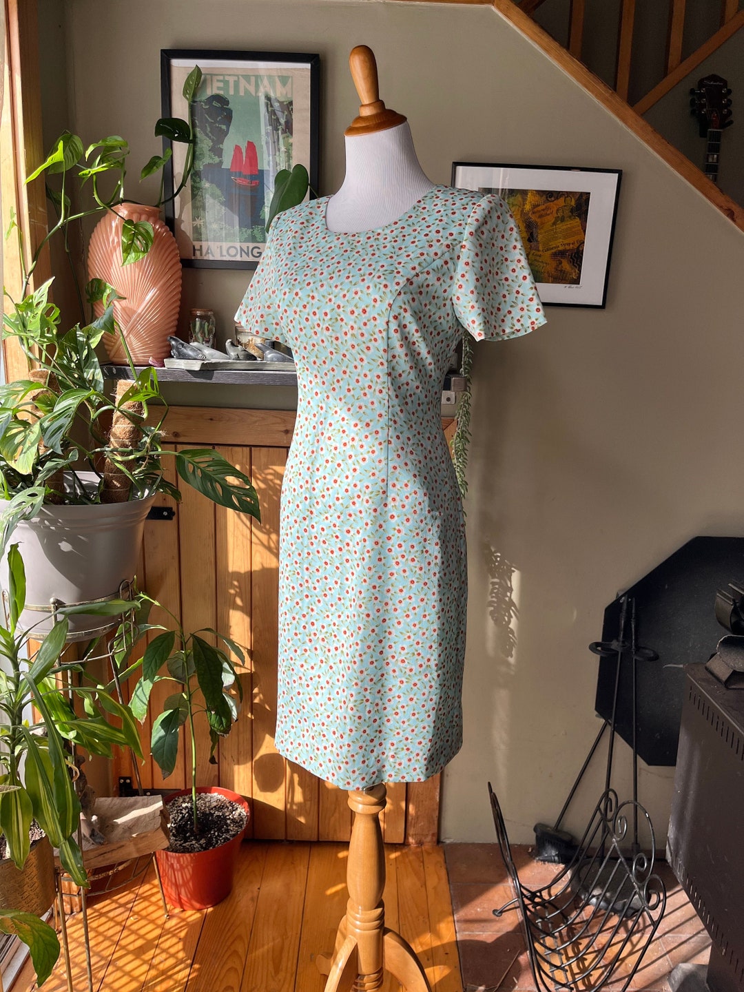 Vintage 80s 90s Light Blue Ditsy Floral Sheath Dress / Retro 1980s ...