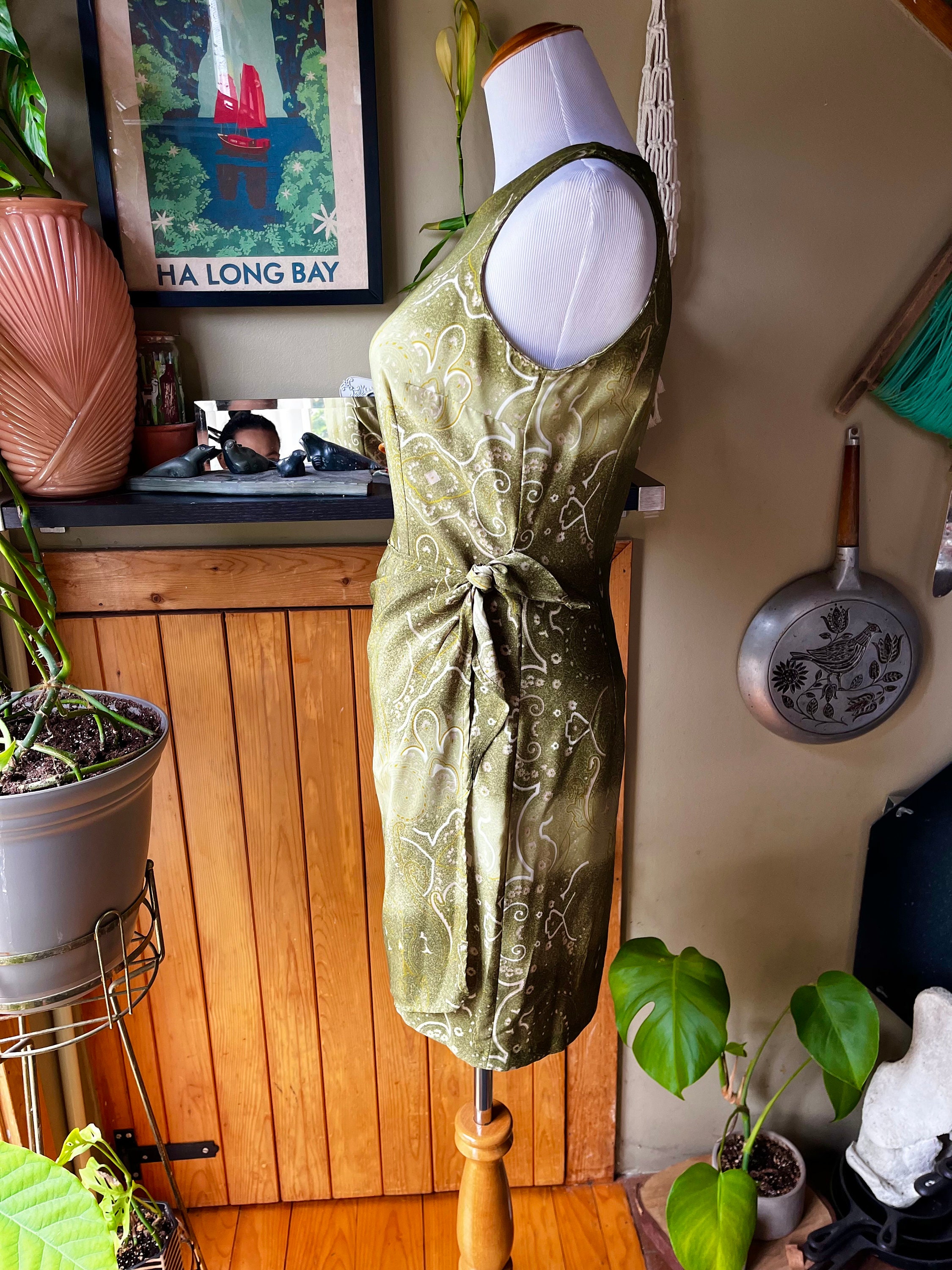 suzy shier green dress Vintage 90s 'suzy Shier' Olive Paisley Faux Wrap | Size Small collection: night out essentials