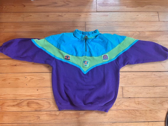 Vintage 80s Vibrant Neon Quarter Zip Sweatshirt / Retro 1980s
