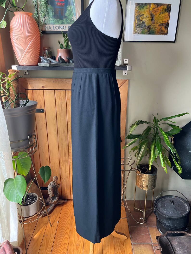 Vintage 60s Koret of California Long Black Skirt / Retro 1960s Straight Silhouette Maxi Skirt / 26 Waist / Small image 3