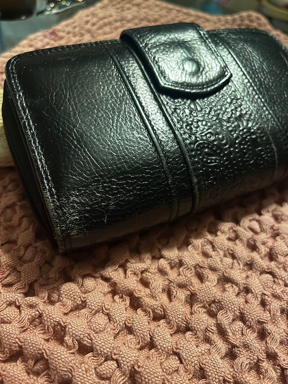 Vintage 80s 90s Black Genuine Leather Wallet / Retro 1990s