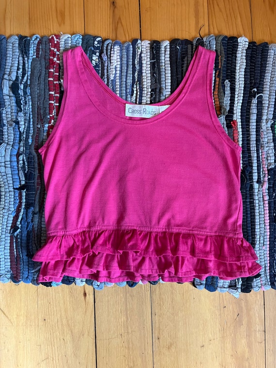 Vintage 90s Pink Ruffle Bottom Tank Top / Retro 1… - image 8