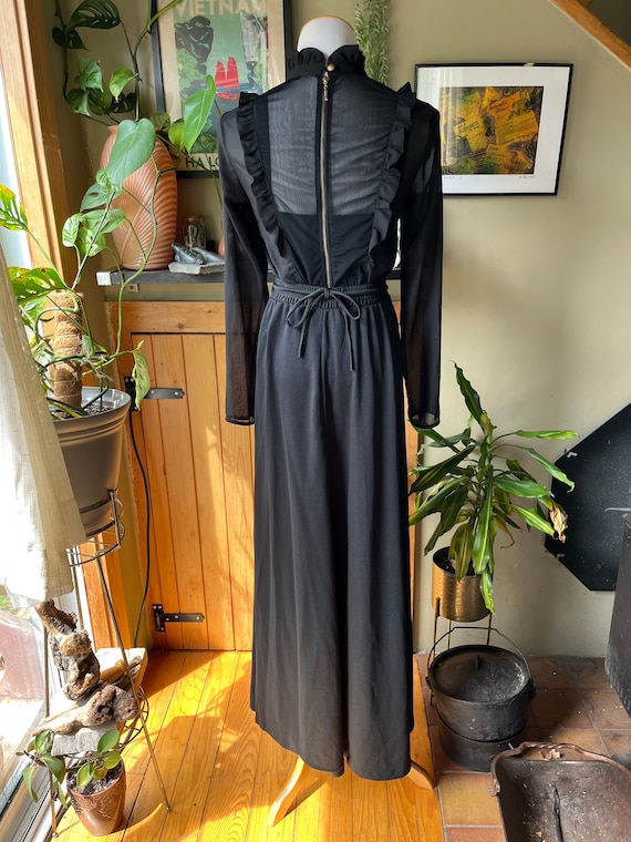 Vintage 70s Black Gothic Boho Maxi Skirt / Retro … - image 5