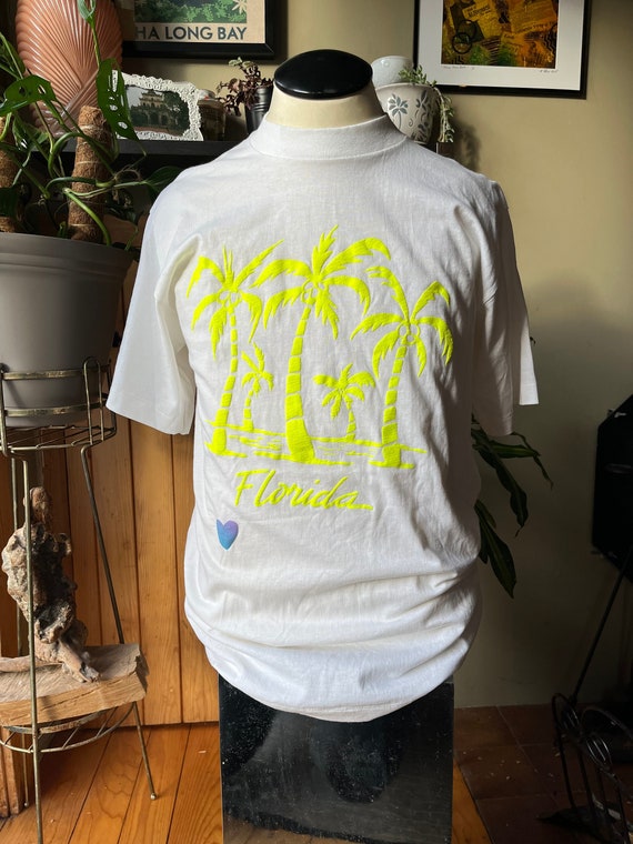 Vintage 90s Neon Yellow Puff Ink Screen Print “florida” Tee