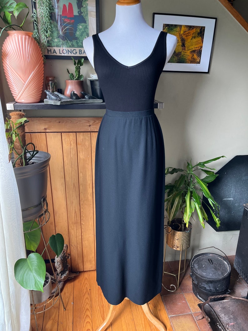 Vintage 60s Koret of California Long Black Skirt / Retro 1960s Straight Silhouette Maxi Skirt / 26 Waist / Small image 2