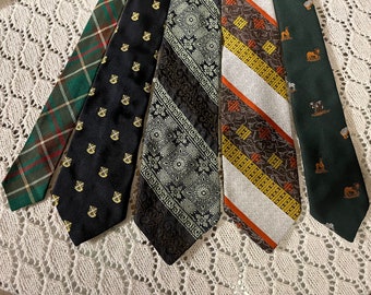 Vintage 60s 70s Rockabilly Mod Neckties / Retro 1960s 1970s Patterned Ties - Newfoundland Tartan / Club Tie / Skinny Tie / Abstract / Africa