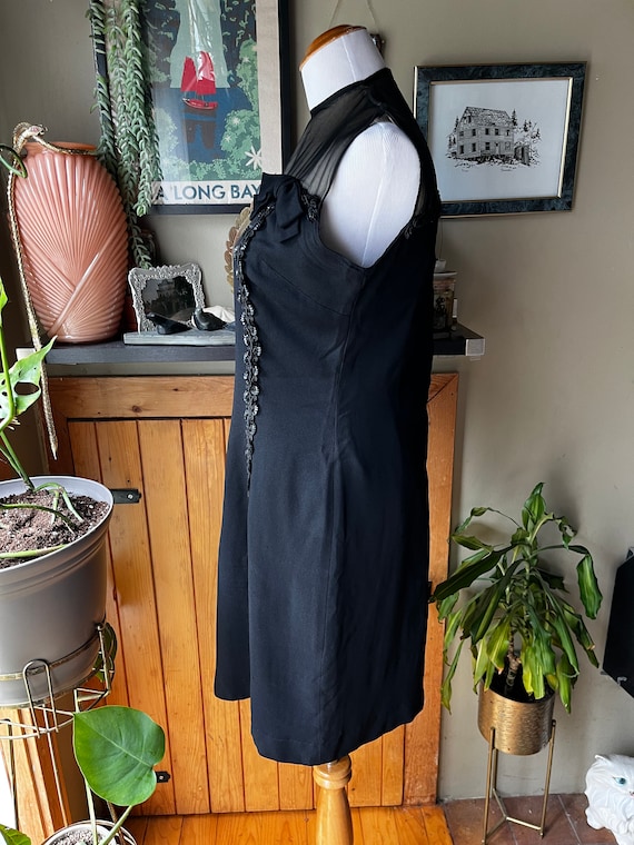 Vintage 50s 60s Black Sequin Trim Party Dress / R… - image 4