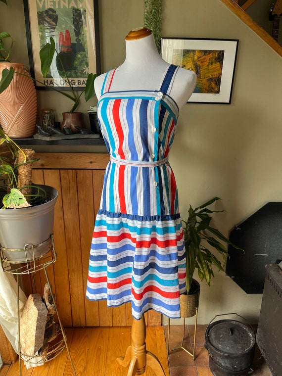 Vintage 70s Red White & Blue Striped Summer Dress 