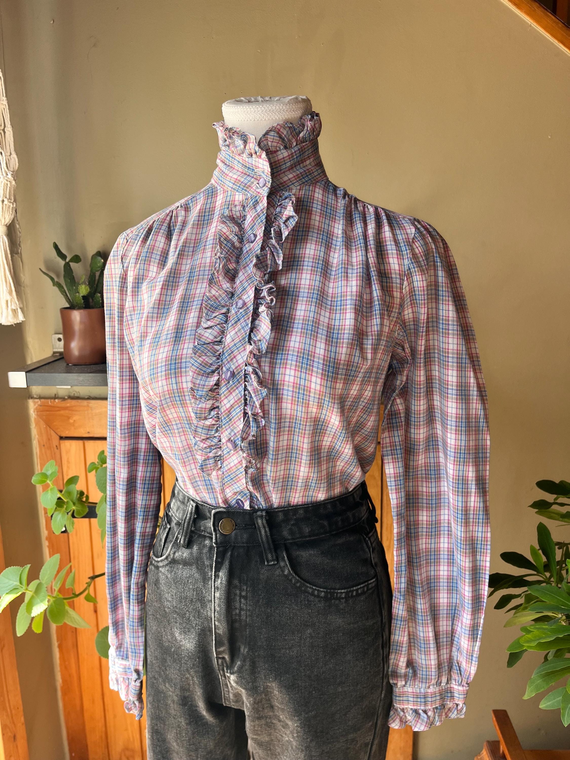 ブラウス シャツ PLAID RUFFLE BLOUSE レディース Plaid Ruffle Blouse - Etsy