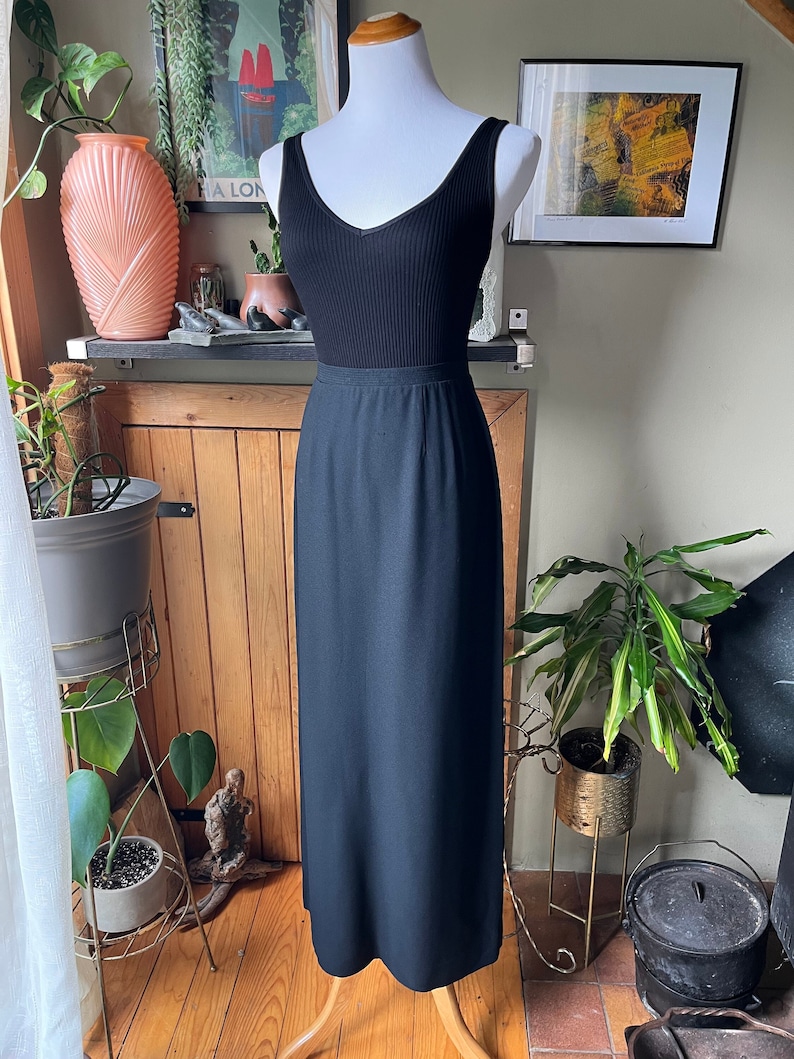 Vintage 60s Koret of California Long Black Skirt / Retro 1960s Straight Silhouette Maxi Skirt / 26 Waist / Small image 1