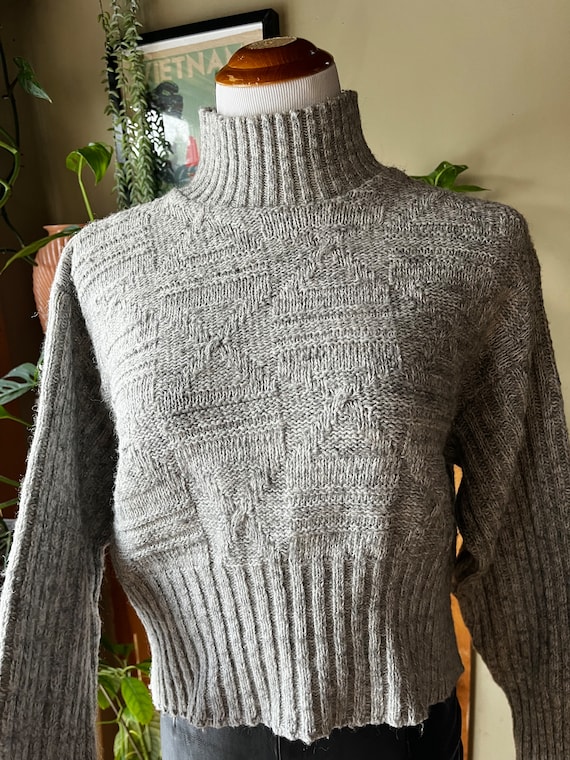 Vintage 90s Marled Grey Wide Cropped Mockneck Kni… - image 6