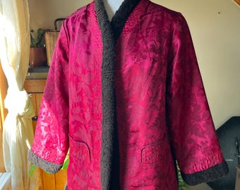 Vintage jaren 50/60 omkeerbaar satijn-faux oosters jasje van Perzisch lam | Groot