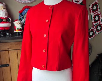 Chaqueta vintage de lana Pendleton de color rojo escarlata brillante de los años 60 / Talla pequeña