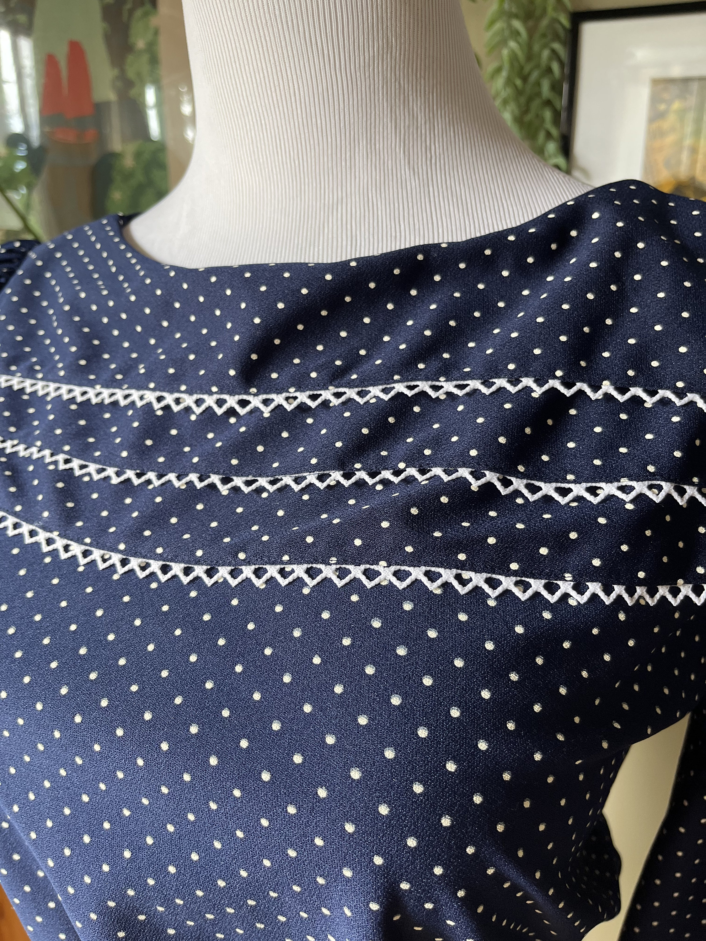 Vintage 70s Navy Blue White Polka Dot Midi Dress / Retro 1970s - Etsy