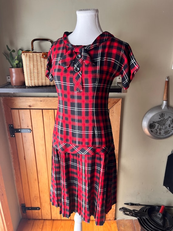 drop waist plaid dress Luna Drop Waist Plaid Tweed Dress- Green