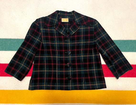 Vintage Early 50s Pendleton Wool Plaid Cropped Jacket | Midcentury Rockabilly 49-er Style