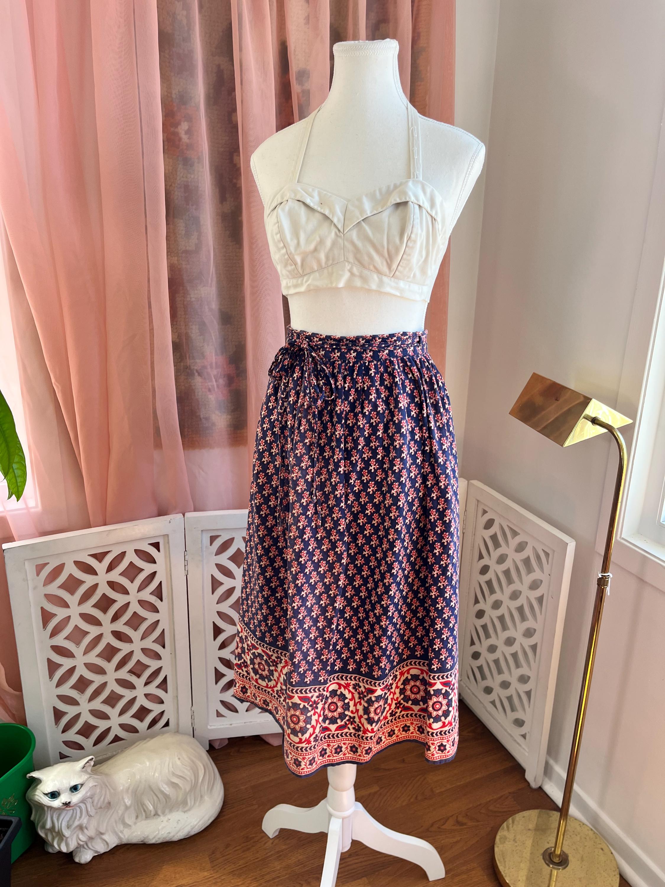 Vintage 70s 'james Cox' Boho Folk Floral Midi Skirt | Adjustable