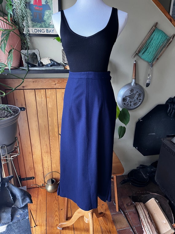 Vintage 40s 50s Dark Navy Blue Straight Midi Skir… - image 2