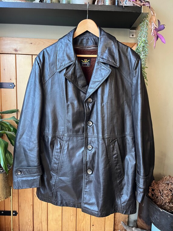 Vintage 70s 'famous' Brown Leather Jacket With Faux Fur Lining