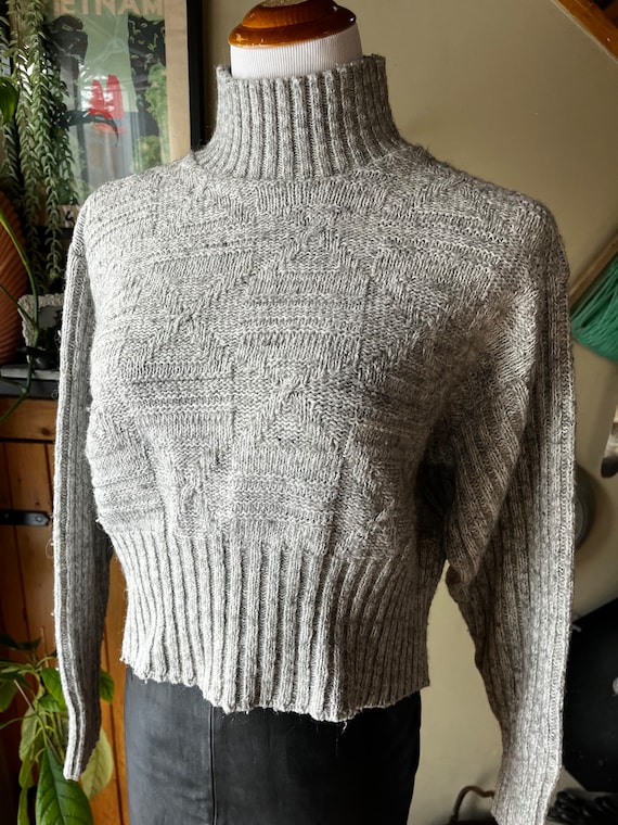 Vintage 90s Marled Grey Wide Cropped Mockneck Kni… - image 4