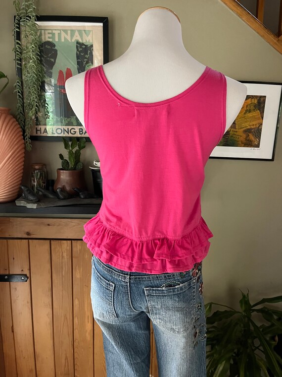 Vintage 90s Pink Ruffle Bottom Tank Top / Retro 1… - image 3