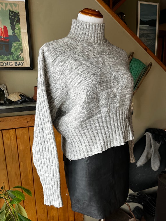 Vintage 90s Marled Grey Wide Cropped Mockneck Kni… - image 3