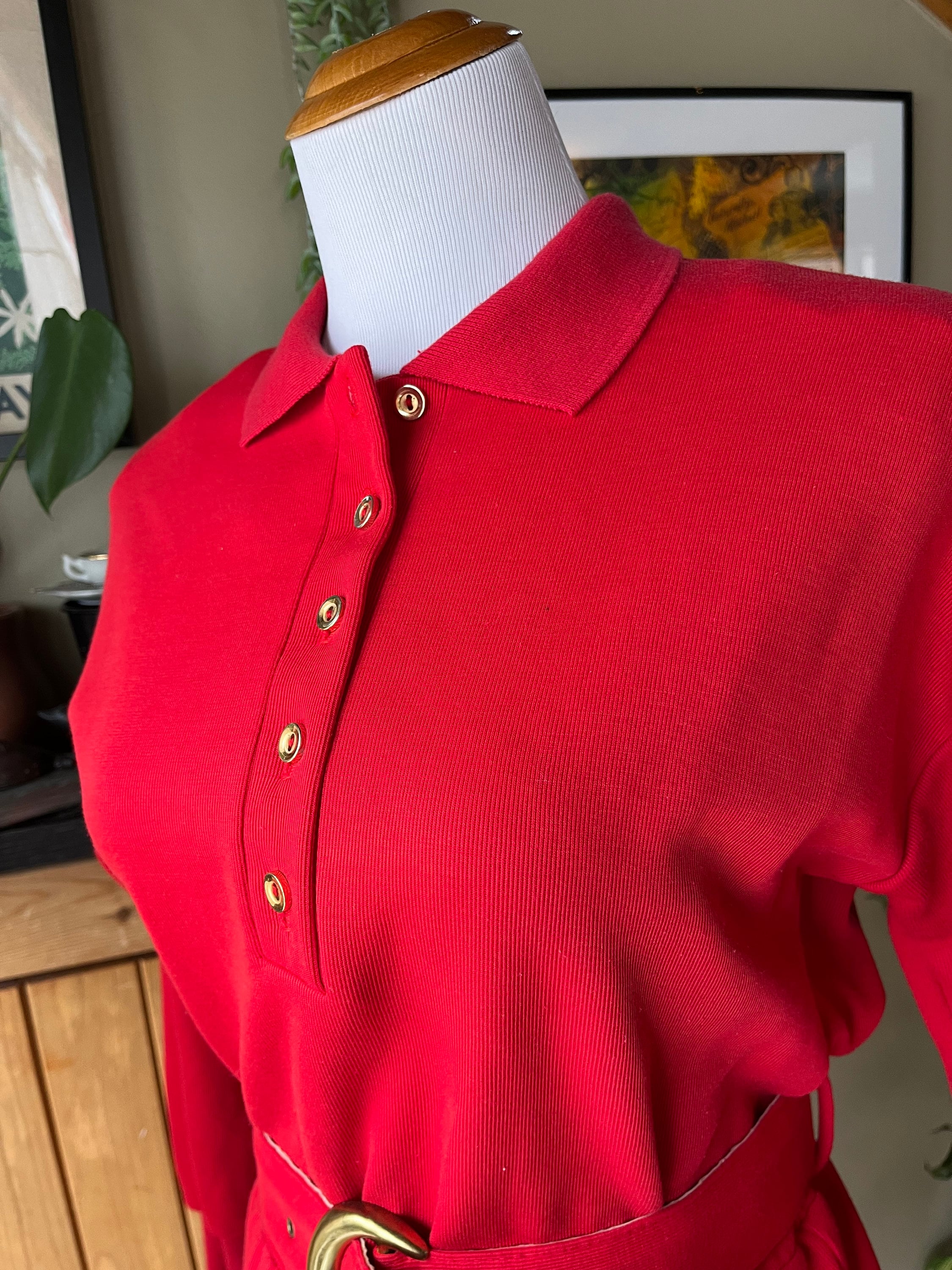 ワンピース [BADBLOOD] Vintage Club Polo Mini Dress Vintage 80s Bright Red Belted Polo Mini Dress / Retro 1980s