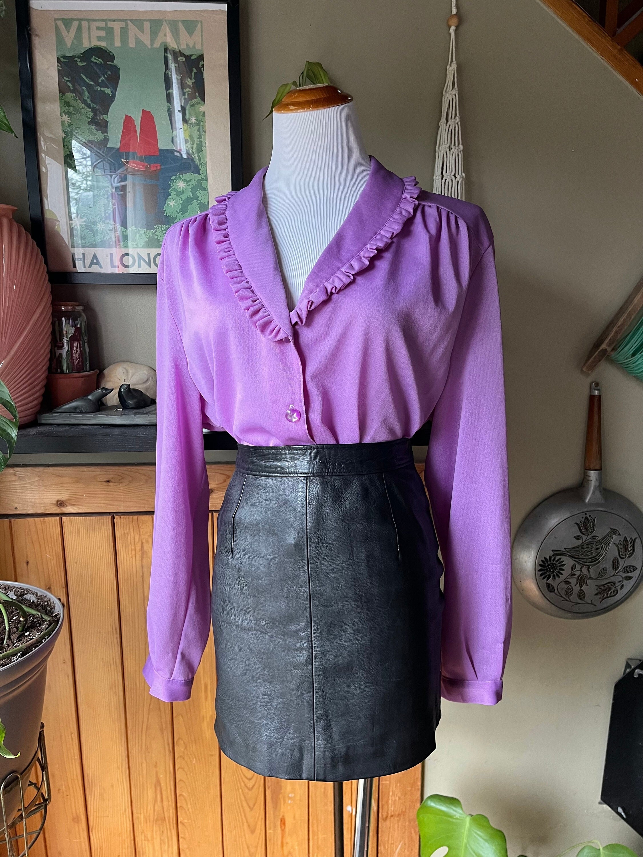 lavender ruffle blouse