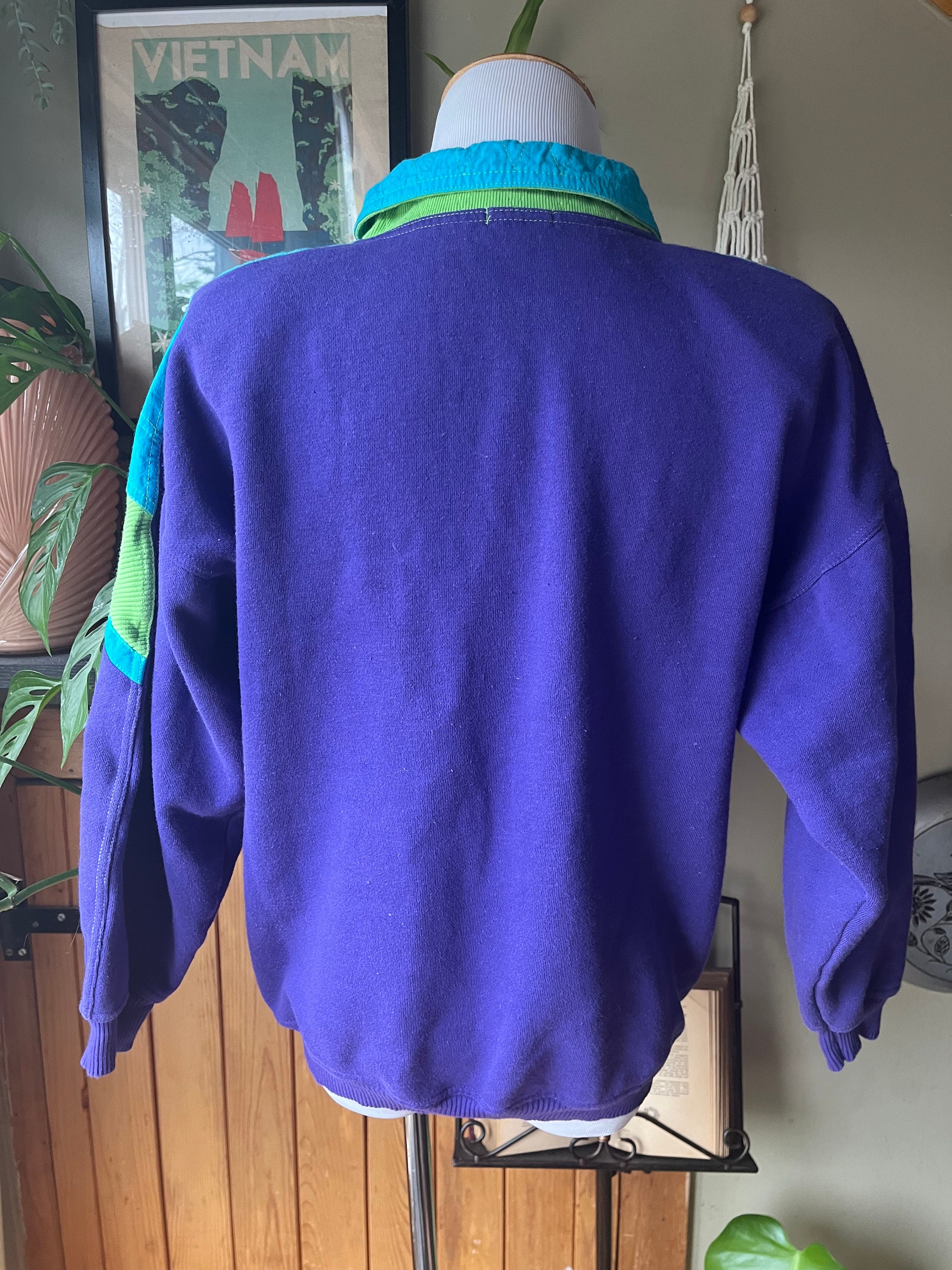 Vintage 80s Vibrant Neon Quarter Zip Sweatshirt / Retro