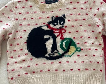 Vintage 90s ‘Allen Solly’ Cozy Novelty Wool Cat Sweater | Size Small
