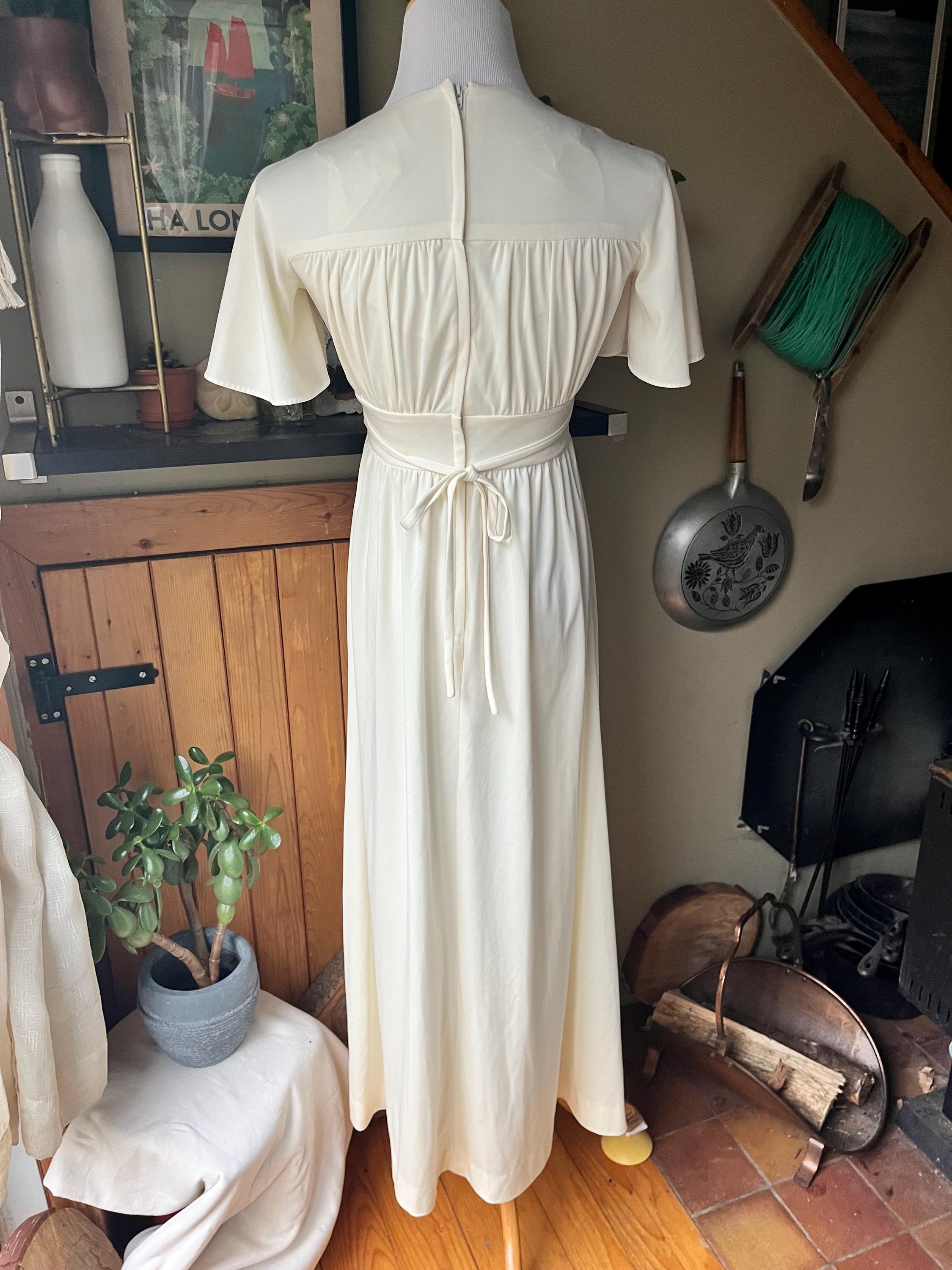 Vintage 70s Ivory Grecian Goddess Maxi Dress / Retro 1970s
