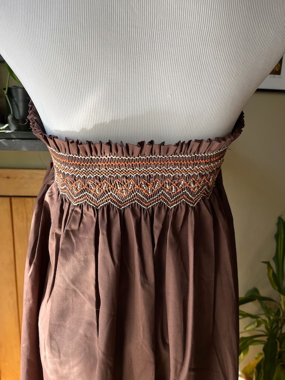 Vintage 60s 70s Brown Shirred Bodice Convertible … - image 5