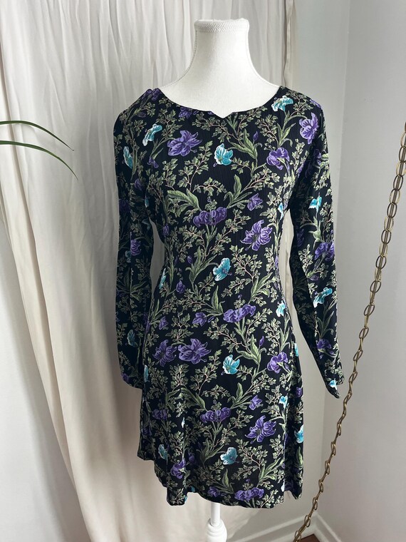 grunge 90s floral dress Vintage 90s tropical floral dress grunge floral mini loose fit sleeveless  dress XL