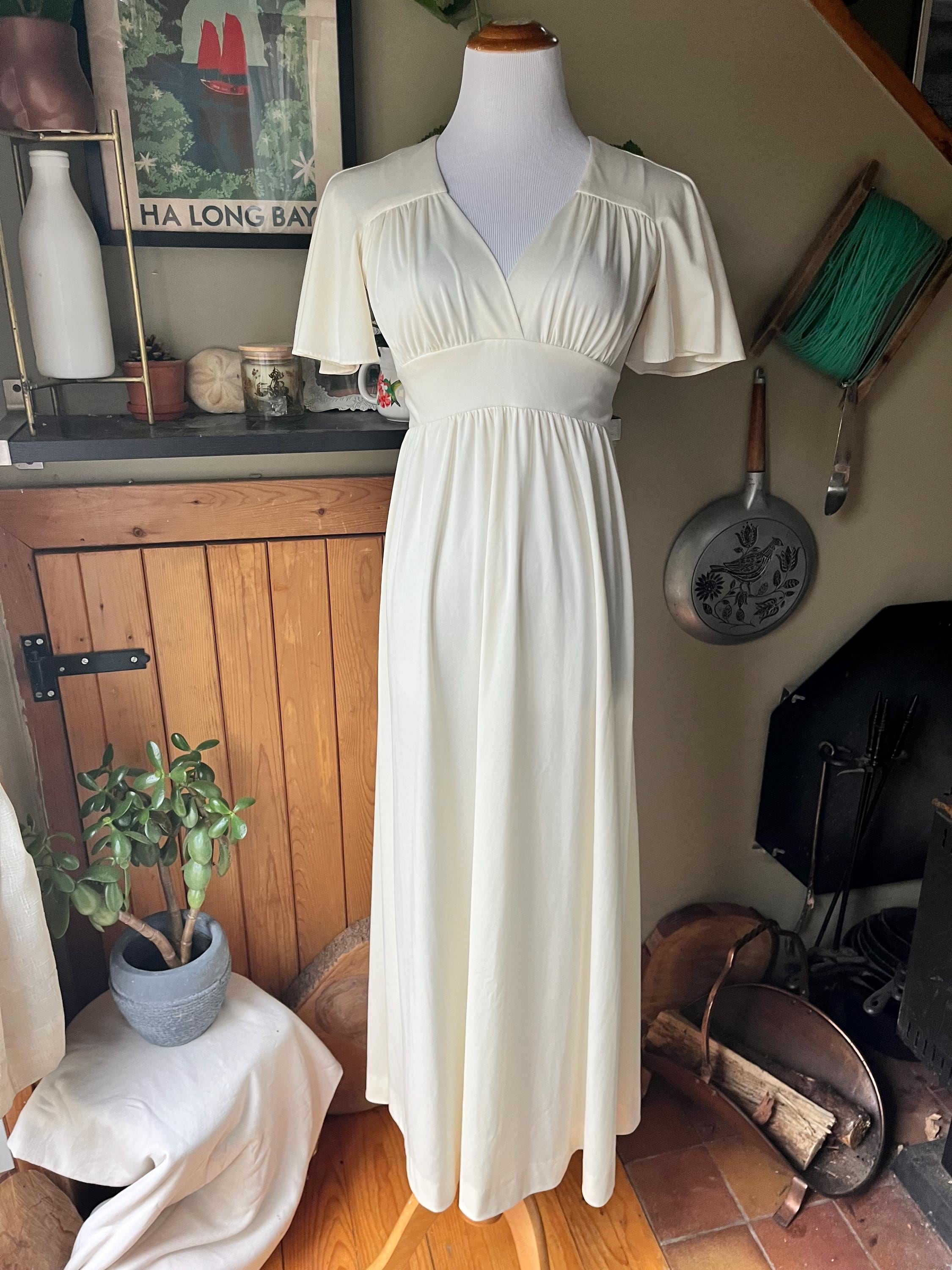 Vintage 70s Ivory Grecian Goddess Maxi Dress / Retro 1970s