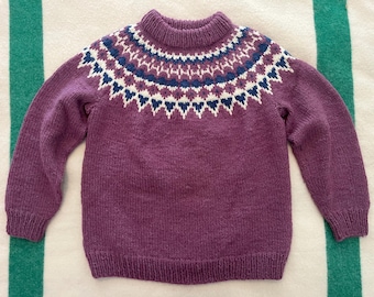 Vintage 70s 80s Plum Purple Nordic Fair Isle Sweater | Medium - Large