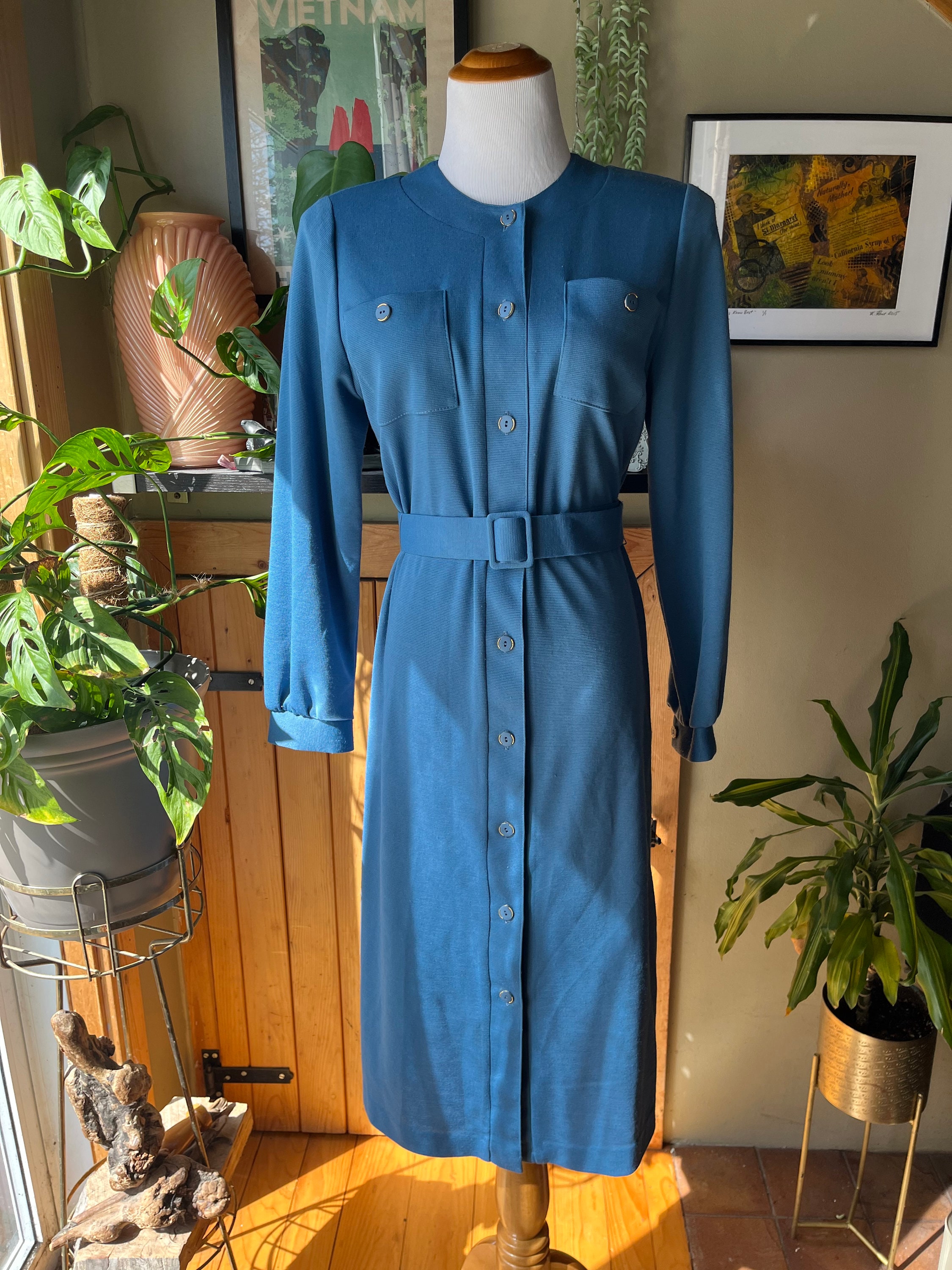 70's/80's Blue and Red Stripe Belted Pullover Dress by ifi main image 0